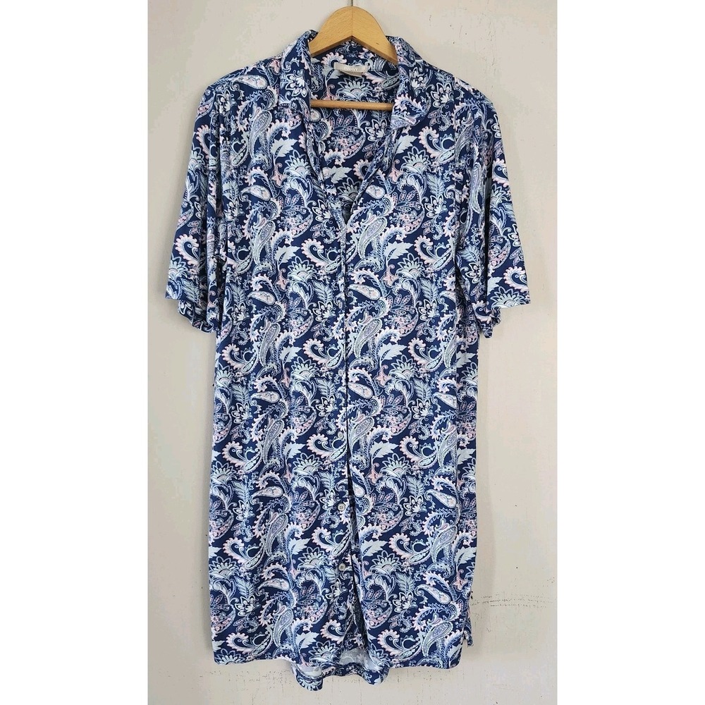 Ink + Ivy Womens Large S/S Button Front Blue Paisley Nightgown Sleepshirt Soft